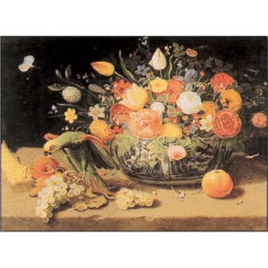 Obraz, Reprodukce - Zatiší s květinami a papouškem, V. Kessel, (100 x 70 cm)