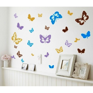 Decor4walls.cz - Samolepka na zeď - Motýlci barevní 60x45cm