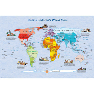 Posters Plakát, Obraz - Mapa světa pro děti, (91,5 x 61 cm)