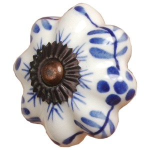 Keramická úchytka modro-bílá Květina 3,5 cm