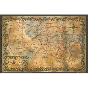 Plakát, Obraz - Hobit - mapa Kraje, (91,5 x 61 cm)
