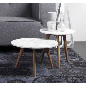 Konferenční, odkládací stolek Stone 50cm Zuiver (Barva- bílá mramor + dub)
