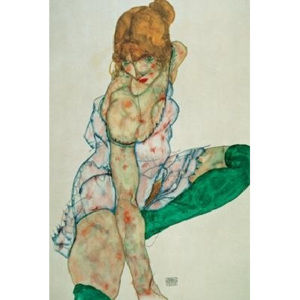 Obraz, Reprodukce - Blonďatá žena se zelenými punčochami, Egon Schiele, (60 x 80 cm)