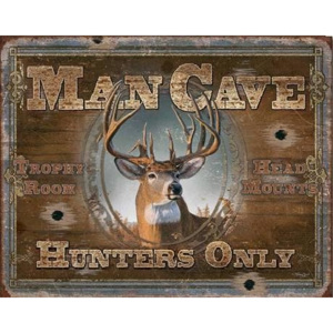 Plechová cedule MAN CAVE - Hunters Only, (40 x 31,5 cm)