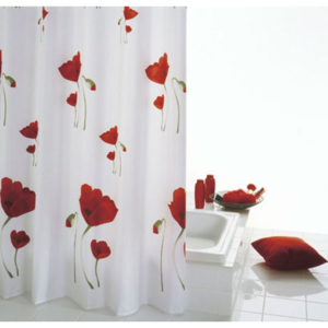 SAPHO - MOHN sprchový závěs 180x200cm, polyester, červenobílá (47800)