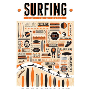 Plakát, Obraz - Surfing - Enjoy Life One Wave At A Time, (61 x 91,5 cm)