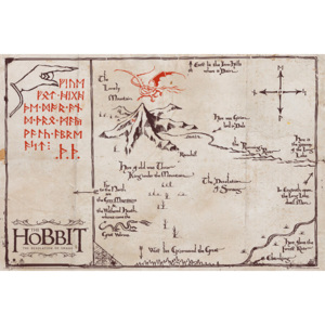 Plakát, Obraz - Hobit - mapa osamělé hory, (91,5 x 61 cm)