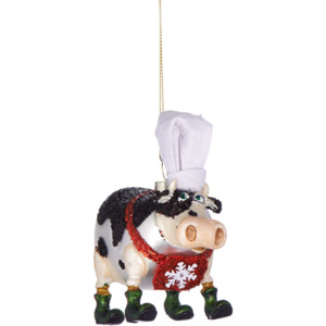 HANG ON Ozdoba kráva s kuchařskou čepicí 11,5 cm