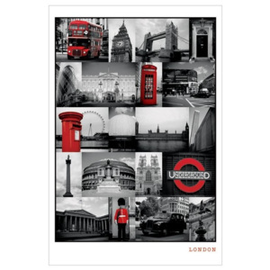 Plakát, Obraz - Londýn - red collage, (61 x 91,5 cm)