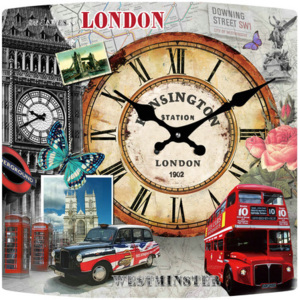 Skleněné hodiny Londýn, 34x34 cm