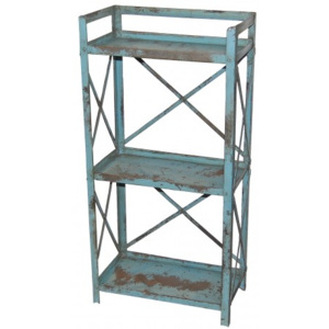 Industrial style, Modrý železný regál s patinou 75 x35 x20 cm (255)