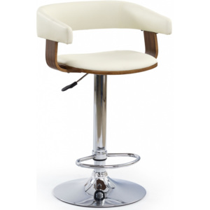 Barová židle Famm H-12, chrom / eko béžová / překližka ořech