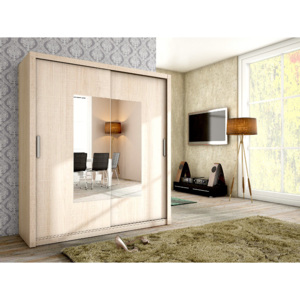 Trendy šatní skříň s posuvnými dveřmi ALFA 180 se zrcadlem sonoma