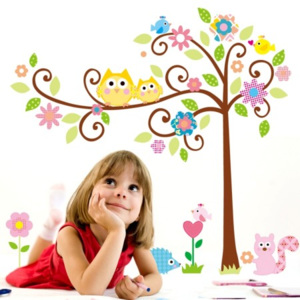 Dětská XXL samolepka Kouzelný strom se sovičkami
