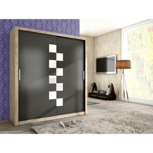 Moderní šatní skříň s posuvnými dveřmi TOLEDO 180 san remo/grafit mat + bílé sklo