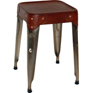 Industrial style, Železná stolička s koženým sedadlom 47x30cm (52)