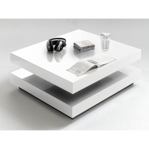 Čtvercový konferenční stolek s otočnou deskou SATAWAL bílý lesk