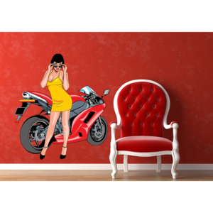 Dívka u motorky 5 (60 x 54 cm) - Barevná samolepka na zeď