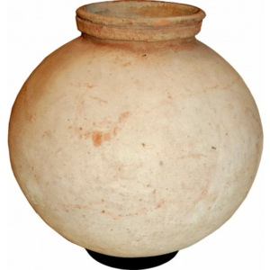 Industrial style, Hliněná váza s železným prstencem 39x32cm (751)