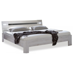 Nizza - postel 200x160 cm, s čelem (dub bílý+šedá vysoký lesk)