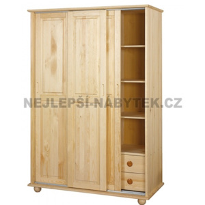 Dřevěná šatní skříň z borovice MD SKŘÍŇ 07 s posuvnými dveřmi, š. 120 cm