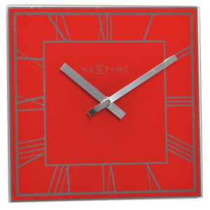 Square Roman - hodiny, nástěnné, hranaté (sklo, červené)