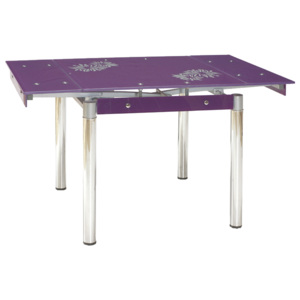 Jídelní stůl Signal GD-082, 80x80(131) cm, sklo fialové s dekorem / chrom