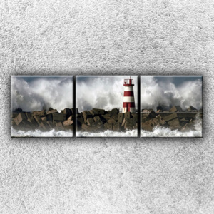 Maják v bouři 1 (75 x 25 cm) - Třídílný obraz