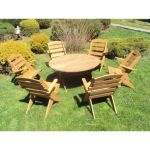 Zahradní set kruhový + 6 židlí - Dub - lak