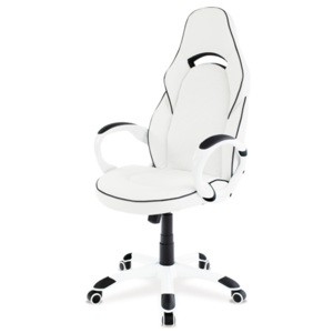 Kancelářská židle, koženka bílá, kříž vys lesk bílý, houpací mechanismus
