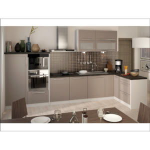 Rohová kuchyně QUANTUM, vzorová sestava, beige mat/grey