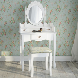 Toaletní stolek se zrcadlem a stoličkou bílý SH5032B Sporthome