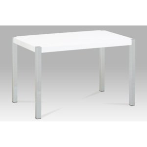 Jídelní stůl 120x75, vysoký lesk bílý / chrom, AT-2085 WT