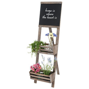 Hnědý dřevěný stojan na květiny s cedulí Mendler Shabby Chic