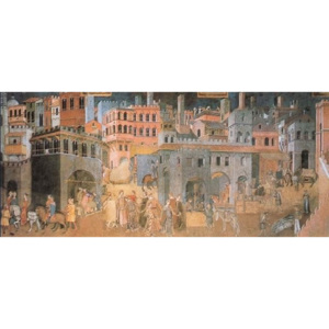 Obraz, Reprodukce - Následky dobré vlády ve městě a na venkově, Ambrogio Lorenzetti, (139 x 60 cm)