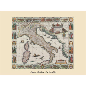 Obraz, Reprodukce - Mapa Itálie – vintage, Mappe, (80 x 60 cm)
