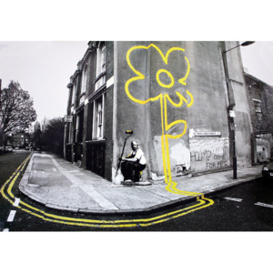 Plakát, Obraz - Banksy street art - yellow flower, (59 x 42 cm)