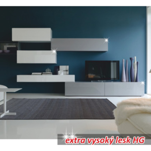 Obývací stěna, DTD lamino, MDF, bílo / šedý extra vysoký lesk HG, Venecia, ITALDesign