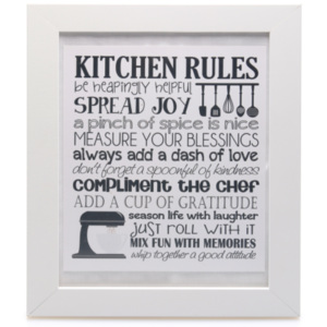 Plakát - Pravidla do kuchyně v anglickém jazyce Plakát v bílém rámečku Kitchen rules - černá barva písma