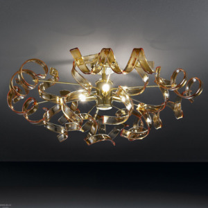 Metallux Astro Amber, stropní designové svítidlo v průměru 60cm, 3x40W, ambrové sklo, zlato 24K