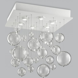 Metallux Bolero, luxusní závěsné svítidlo, 25 kuliček čirého skla, 6x10W LED, 60x60cm, délka závěsu: 70cm