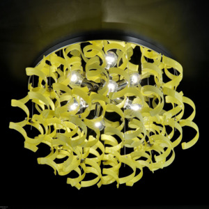 Metallux Astro Yellow, stropní designové svítidlo v průměru 70cm, 4x60W, žluté sklo, chrom