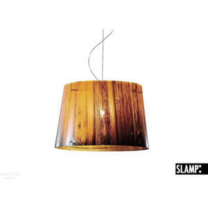 Slamp Woody, designové závěsné svítidlo s oranžovo-černým stínítkem v dekoru dřeva, 1x100W, prům. 37cm