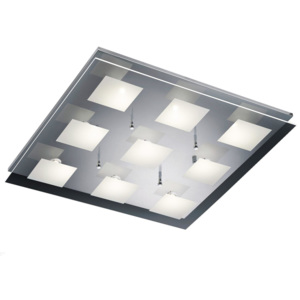 Trio, stropní čtvercové LED svítidlo ze skla, 9x4,5W LED stmívatelné, chrom, 60x60cm