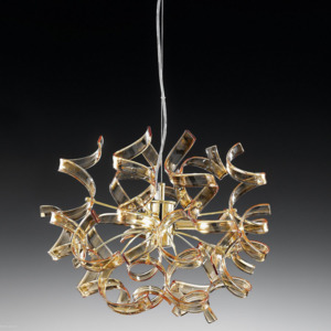Metallux Astro Amber, ambrové designové závěsné svítidlo v průměru 40cm, 3x40W, ambrové sklo, zlato 24K