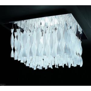 AxoLight Aura, luxusní stropní svítidlo z bílého muránského skla, 4x100W, 75x75cm, délka 40cm