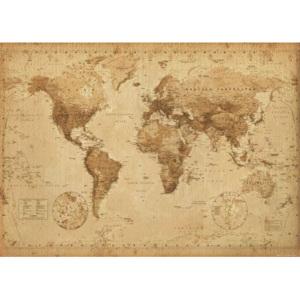 Plakát, Obraz - Mapa světa - starý styl, (140 x 100 cm)