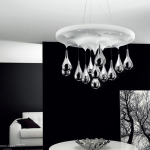 Sillux Pioggia, závěsné designové svítidlo, 1x55W kruhová zářivka, bílá/chrom, prům. 50cm