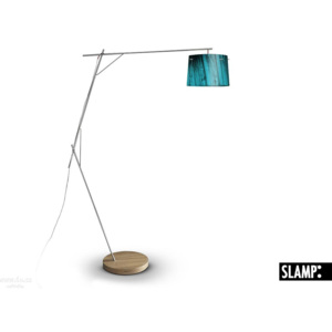 Slamp Woody, designová stojací lampa s modro-černým stínítkem v dekoru dřeva se stínítkem, 1x100W, výška max 230cm