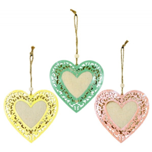 Srdce kovové, mix barev (růžová,žlutá,zelená)